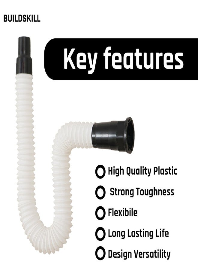 BUILDSKILL أنبوب حوض غسيل من BUILDSKILL بطول 1000 مم للمطبخ والحمام | أنبوب تصريف مانع للانسداد | أنبوب حوض مرن ومتين وسهل التركيب | أنبوب مخرج خرطوم نظيف (عبوة من قطعة واحدة) - Image 2